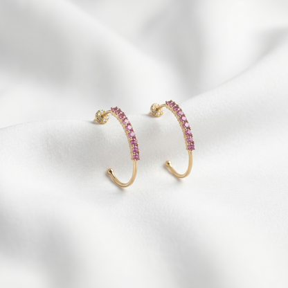 Pink Tourmaline Minimalist Gold J-Hoops