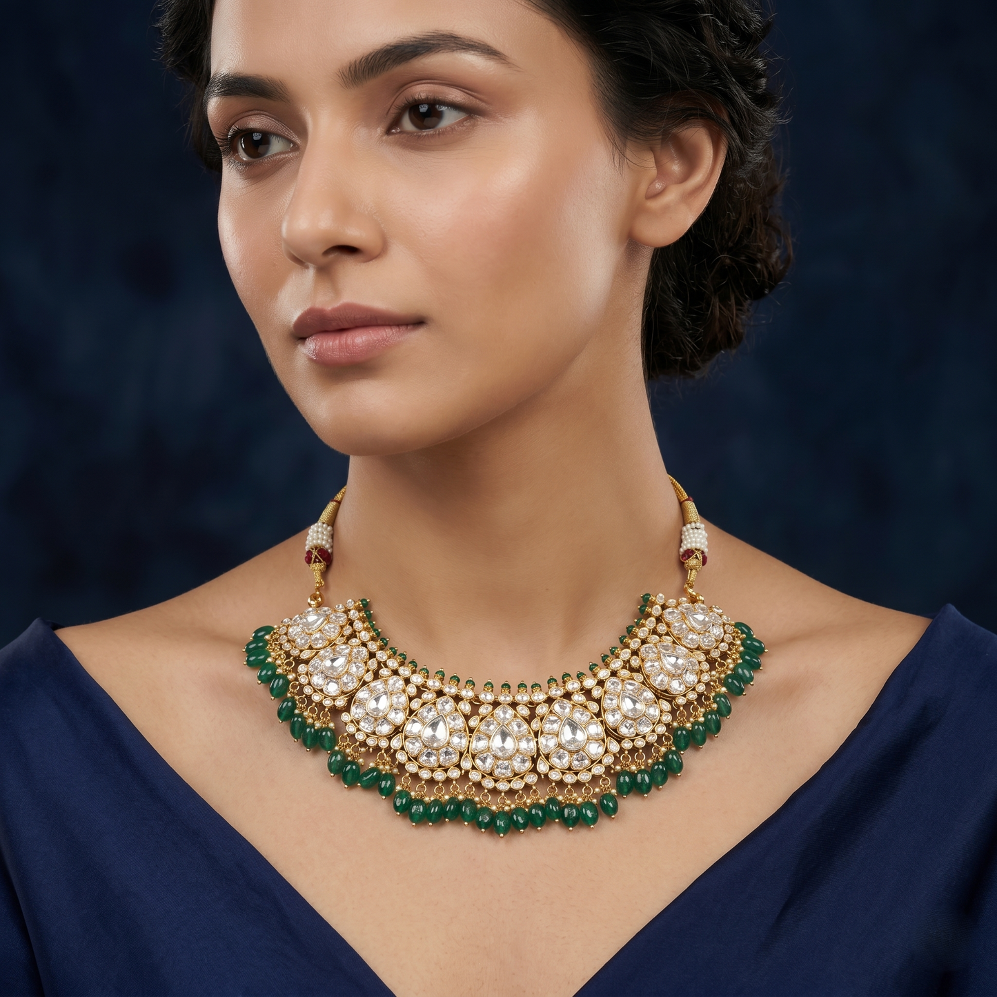 Royal Kundan and Emerald Silver Choker