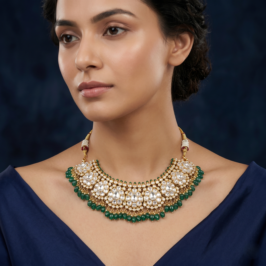 Royal Kundan and Emerald Silver Choker