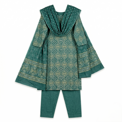 Sea Green Bandhani Print Unstitched Suit Set