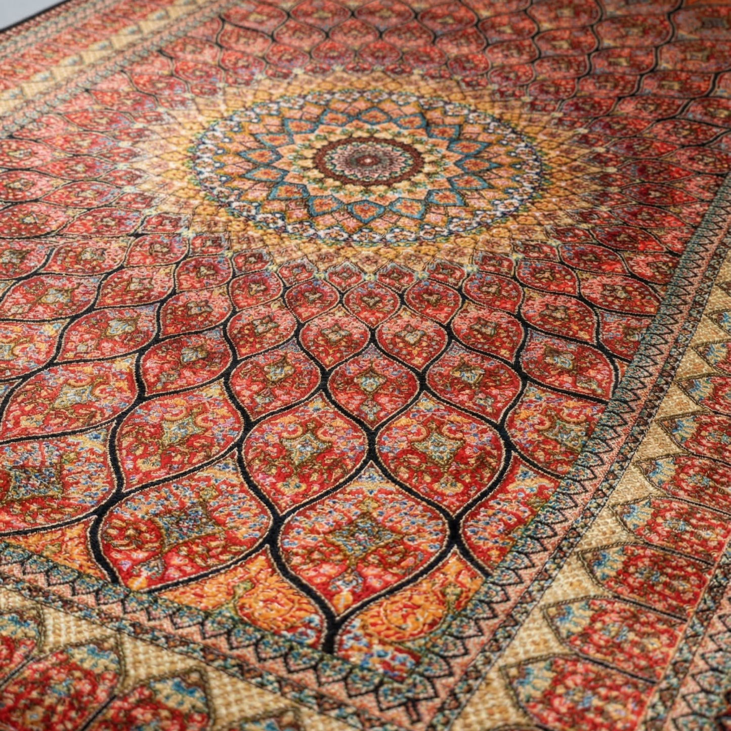 Royal Crimson Medallion Silk Persian Rug