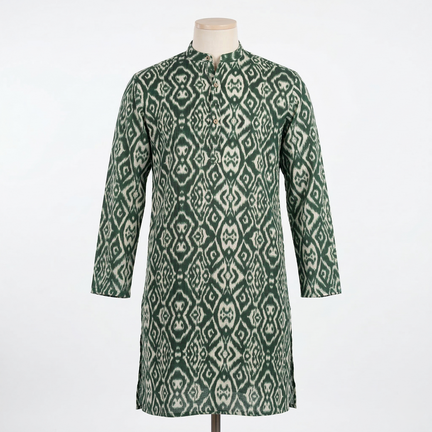 Elegant Green Ikat Print Cotton Kurta