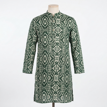 Elegant Green Ikat Print Cotton Kurta