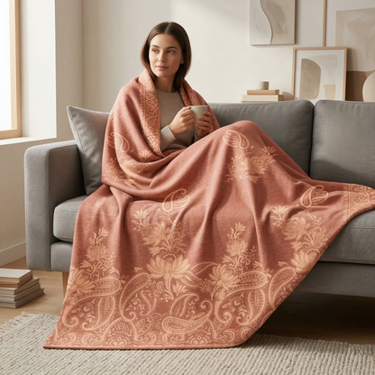 Elegant Paisley Jacquard Woolen Blanket