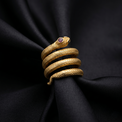Antique Gold Coiled Serpent Statement Ring