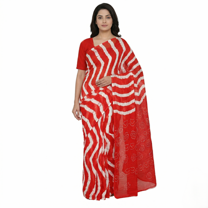 Red Leheriya Saree with Bandhani Pallu