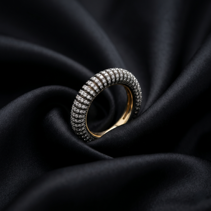 Handcrafted Ribbed Diamond Gold Eternity Ring