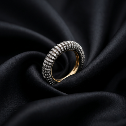 Handcrafted Ribbed Diamond Gold Eternity Ring