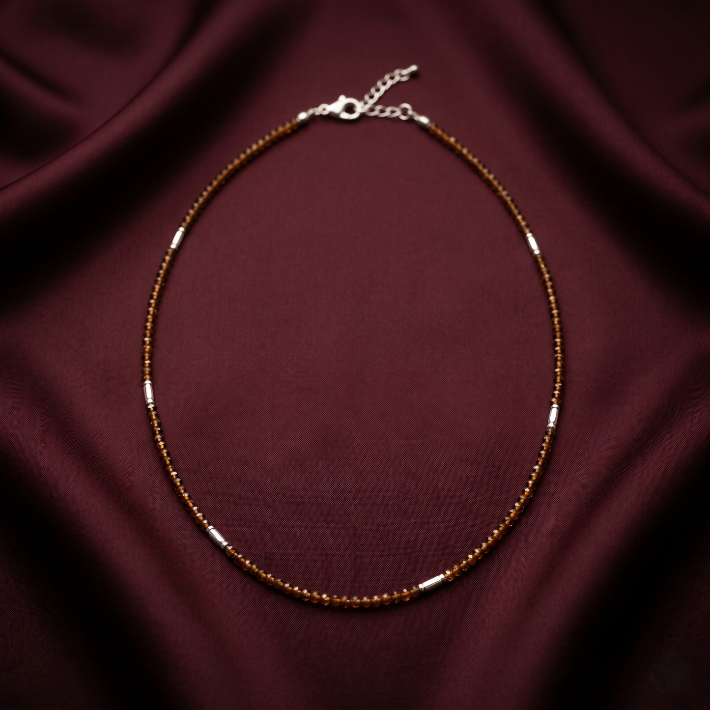 Amber Sparkle Silver Bar Beaded Choker