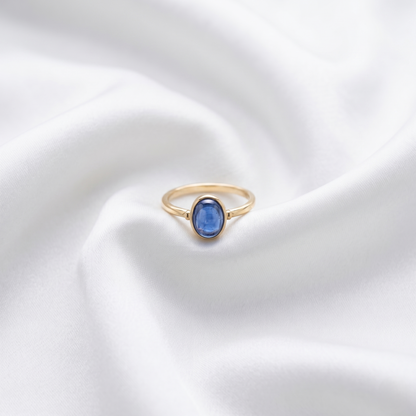Oval Blue Cabochon Gold Solitaire Ring