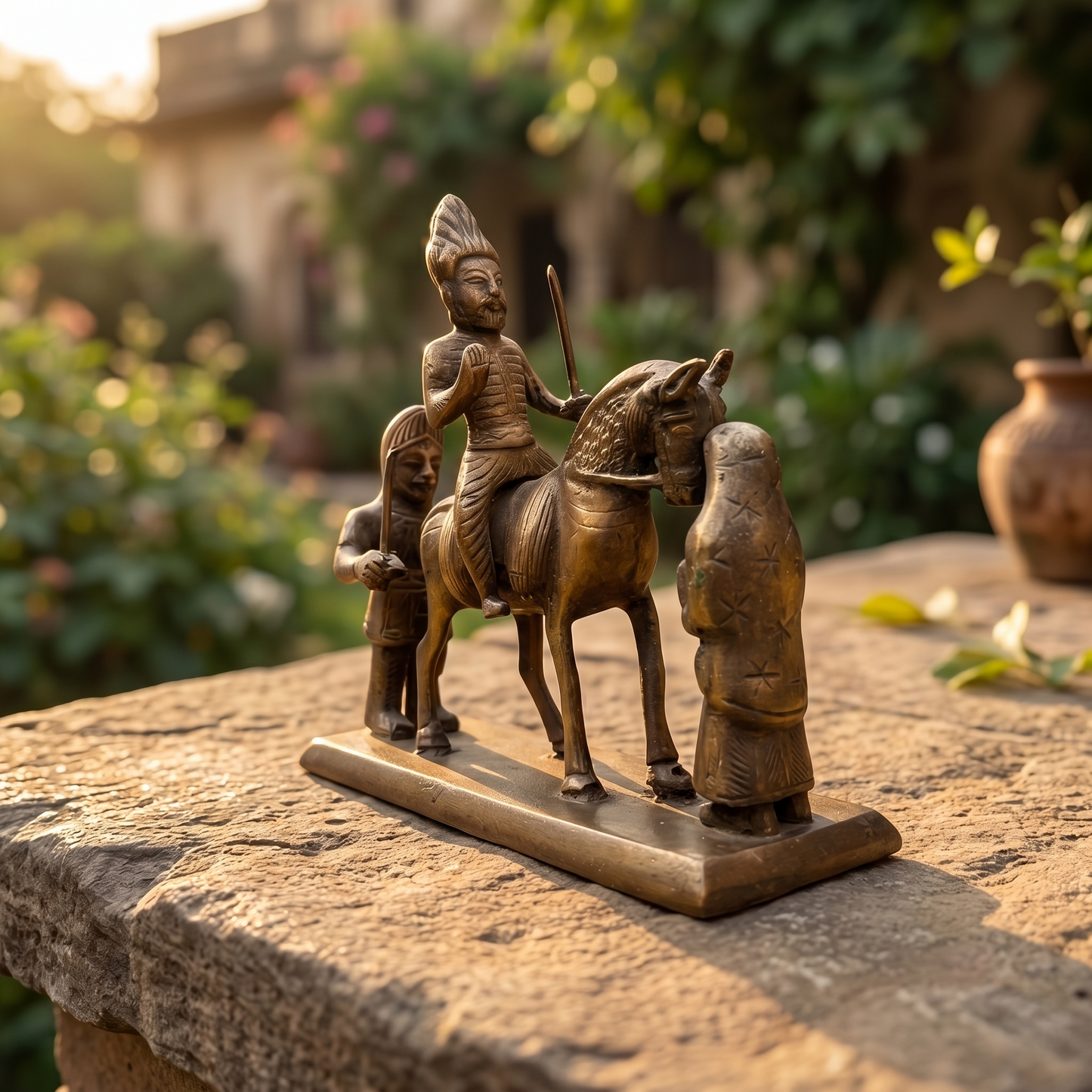 Antique Brass Rajput Warrior Procession Idol