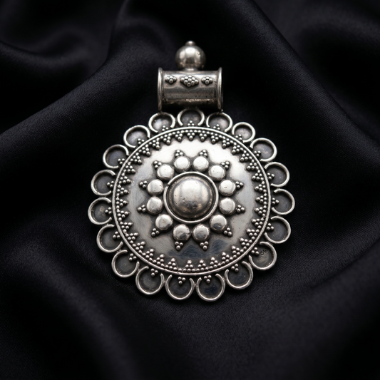 Antique Handcrafted Sterling Silver Mandala Pendant
