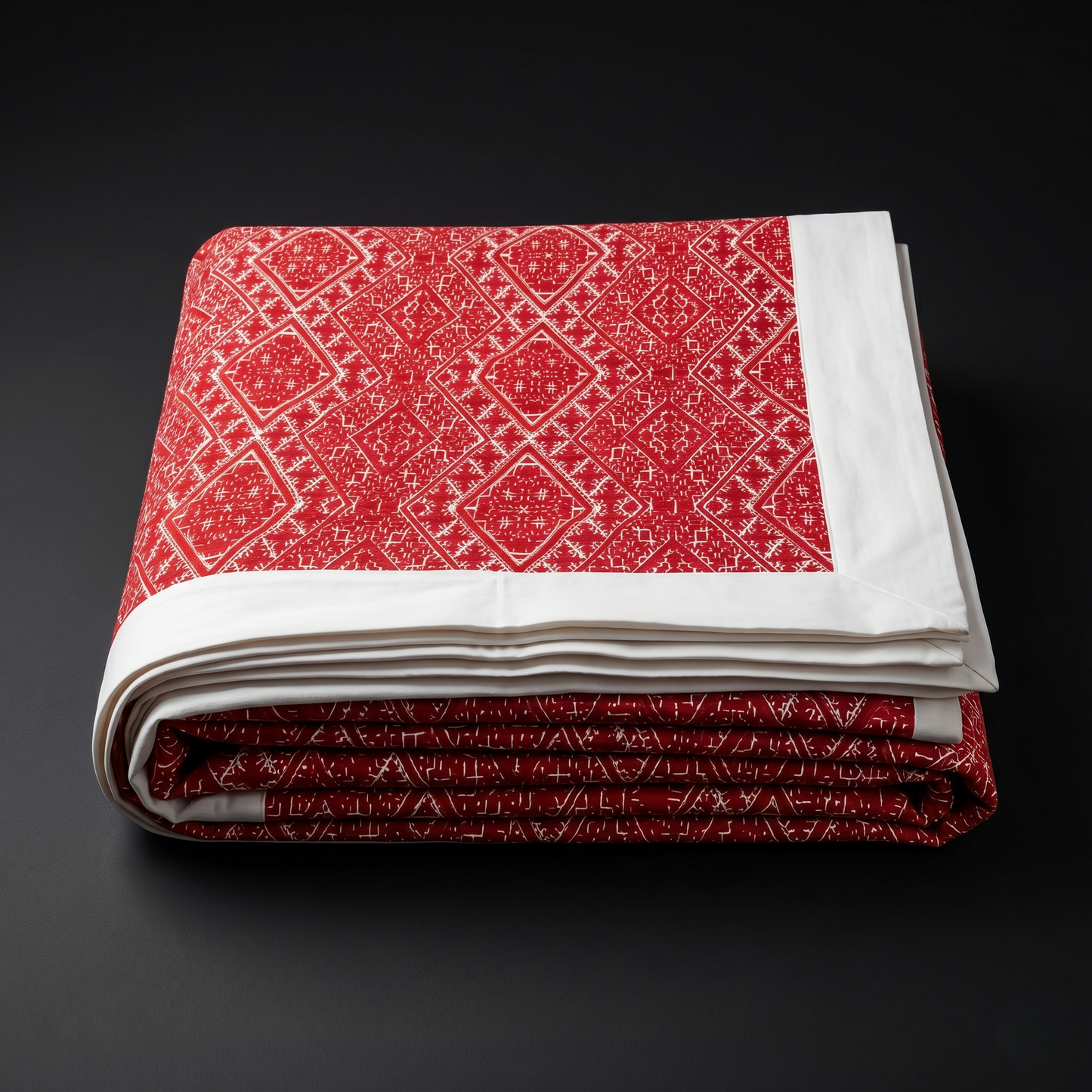 Handcrafted Geometric Maroon Cotton Luxury Bedcover