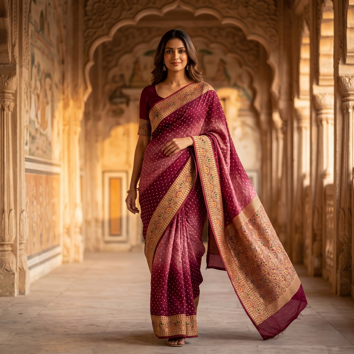 Elegant Magenta Ombre Banarasi Silk Saree