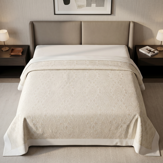 Cream Geometric Simplicity Luxury Cotton Bedcover