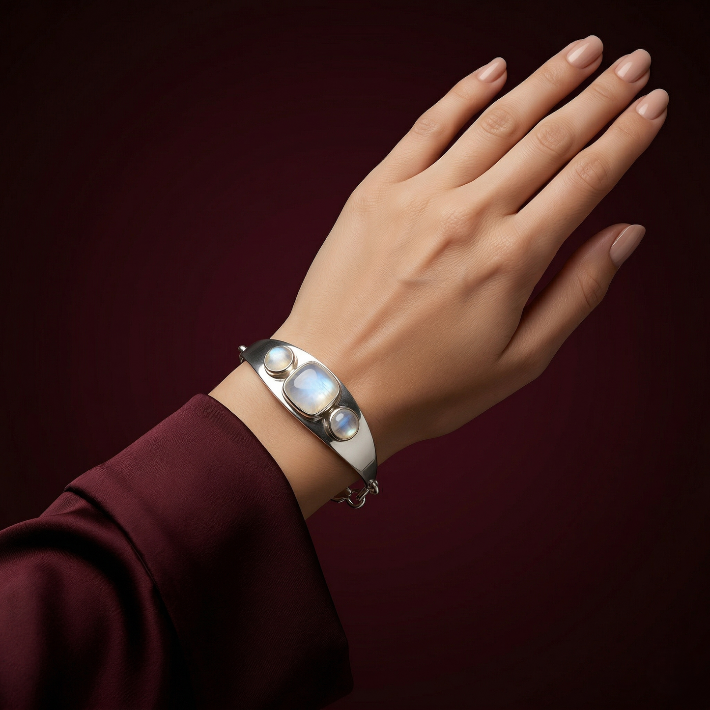 Ethereal Moonstone Sterling Silver Statement Bangle