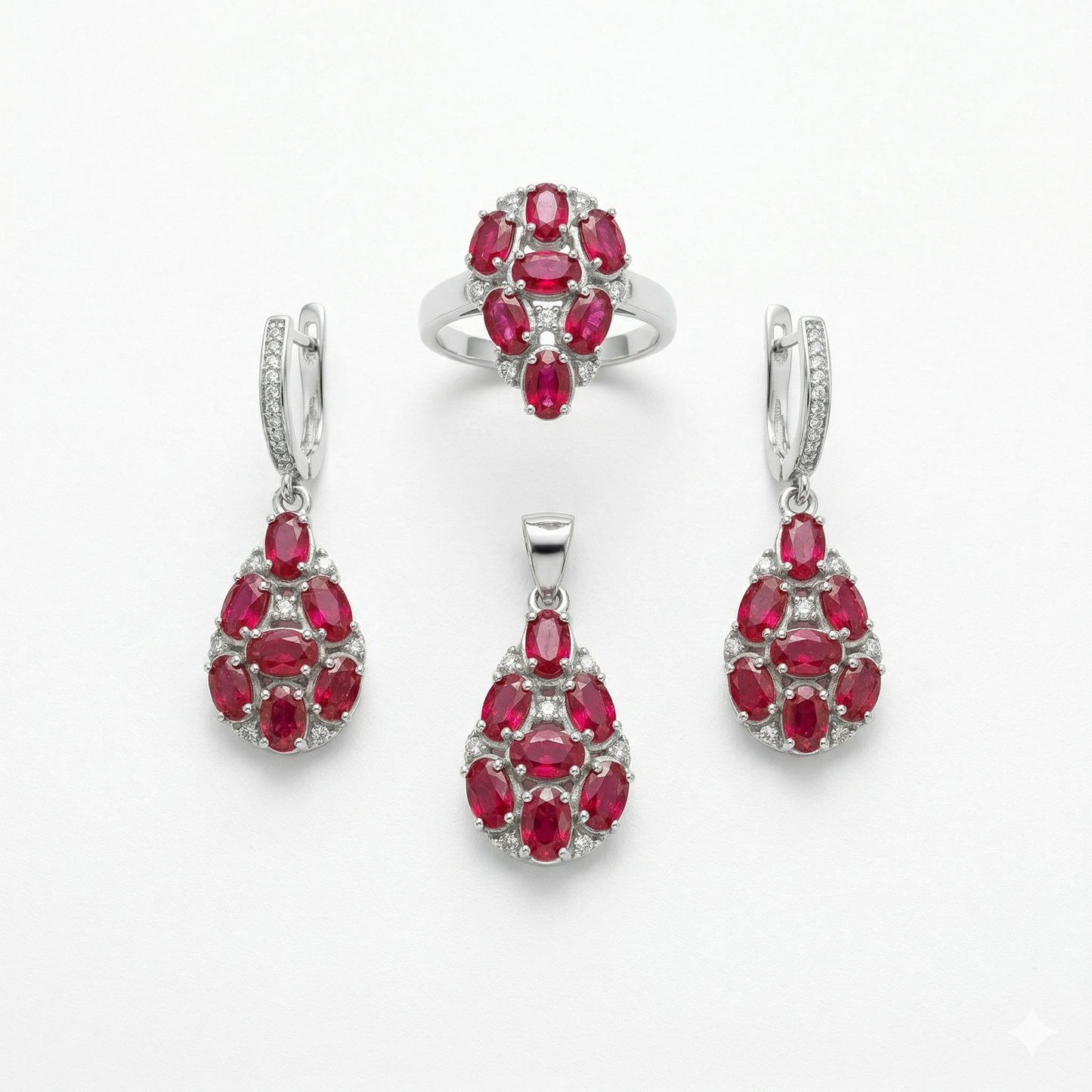 The Regal Crimson Silver Pendant Set
