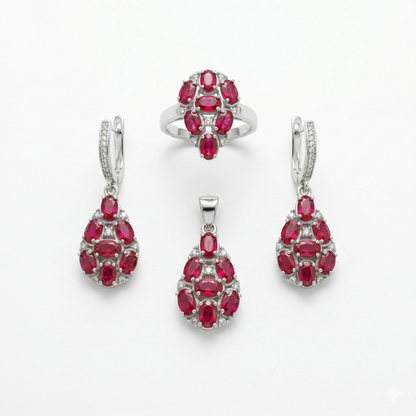The Regal Crimson Silver Pendant Set