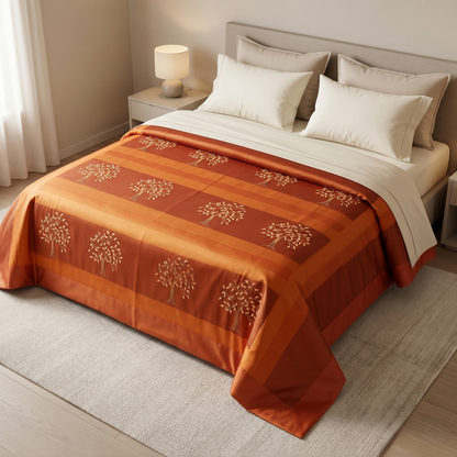 Golden Tree Embroidered Silk Luxury Bedcover