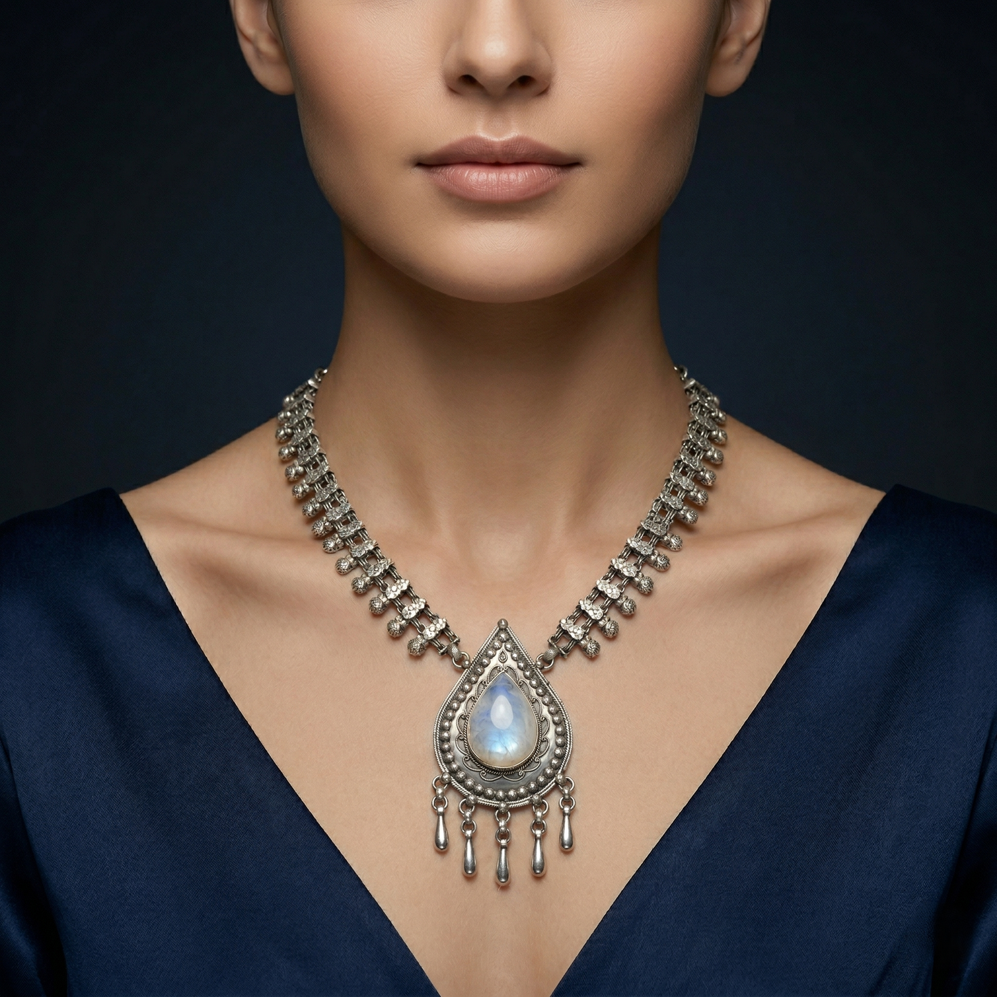 Ethereal Moonstone 92.5 Sterling Silver Choker