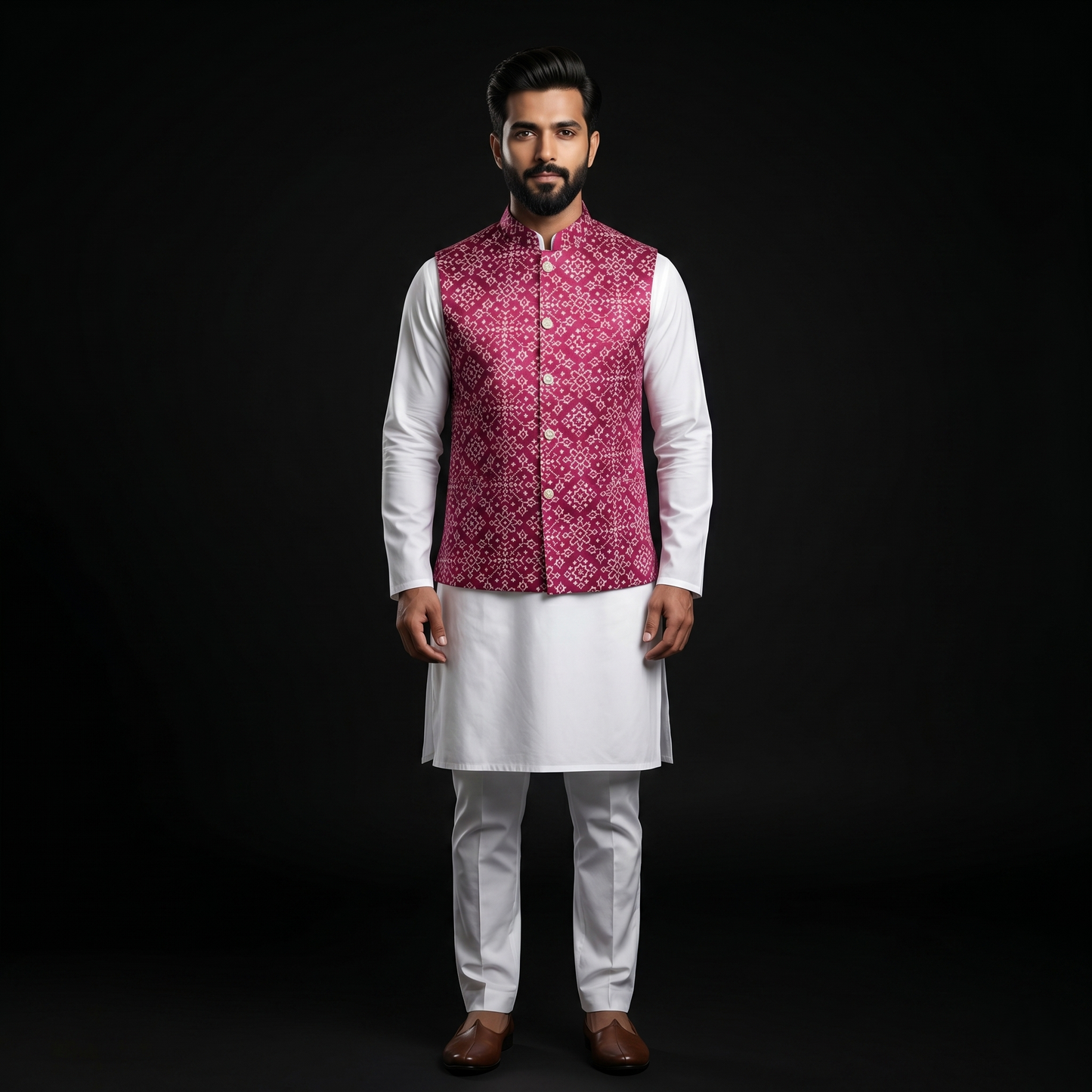 Royal Pink Patola Heritage Silk Waistcoat
