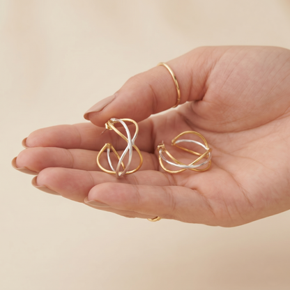 Handcrafted Intertwined Dual Tone Hoop Earrings
