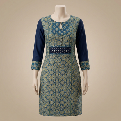 Teal Elegance Royal Blue Heritage Kurti