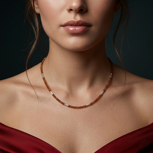 Amber Sparkle Silver Bar Beaded Choker