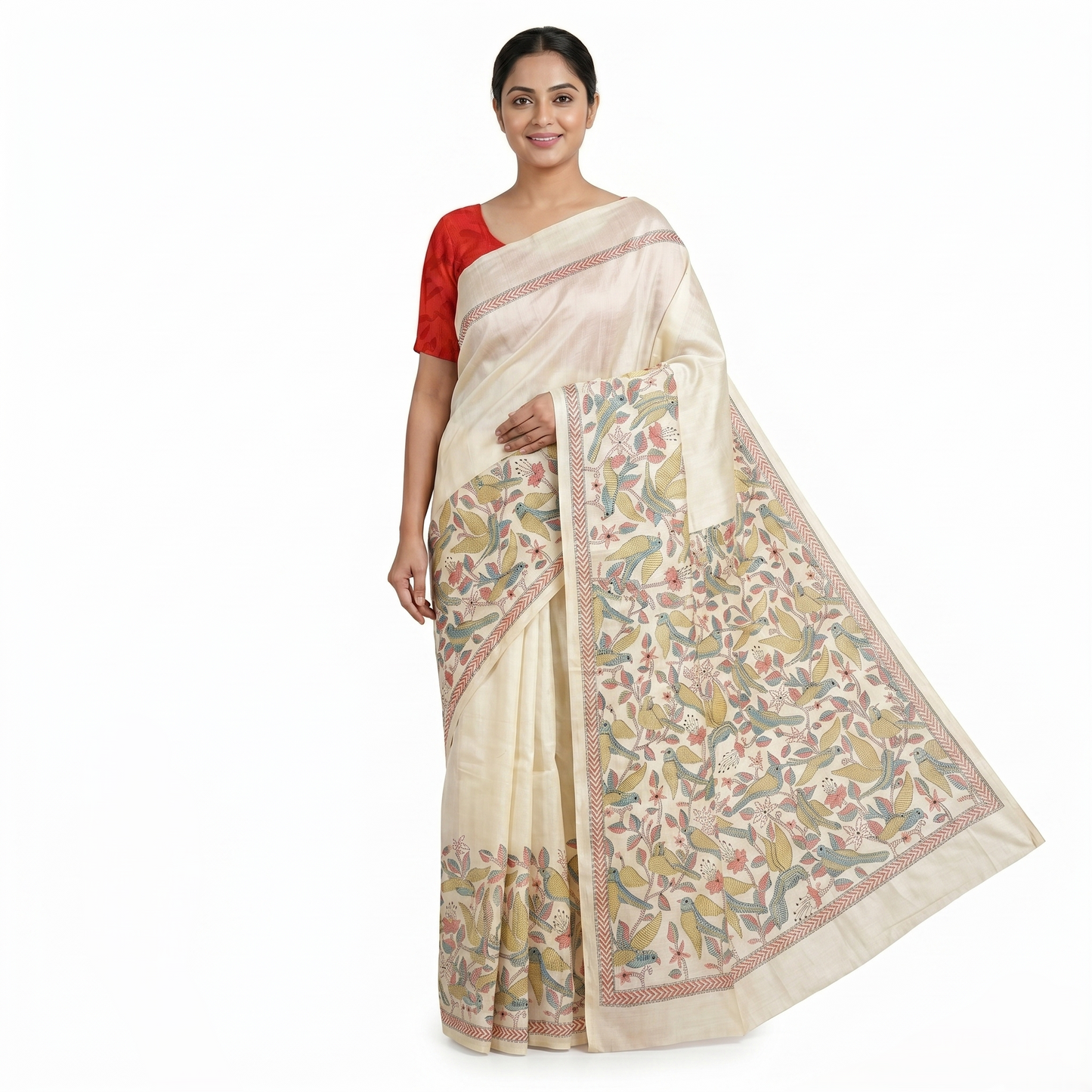 Elegant Off-White Madhubani Art Saree