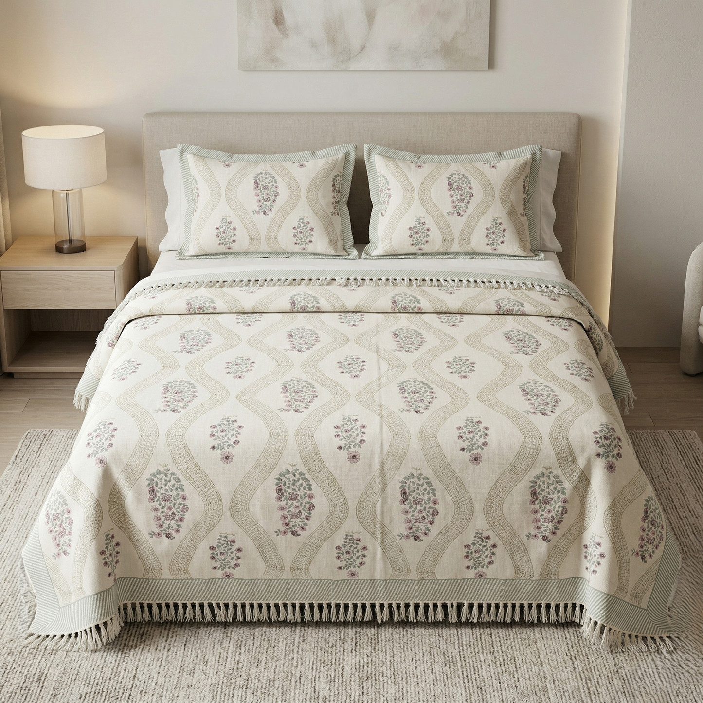 Ethereal Floral Handcrafted Khadi Bedcover Set