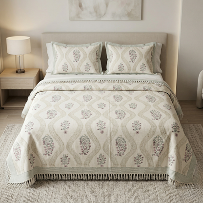 Ethereal Floral Handcrafted Khadi Bedcover Set