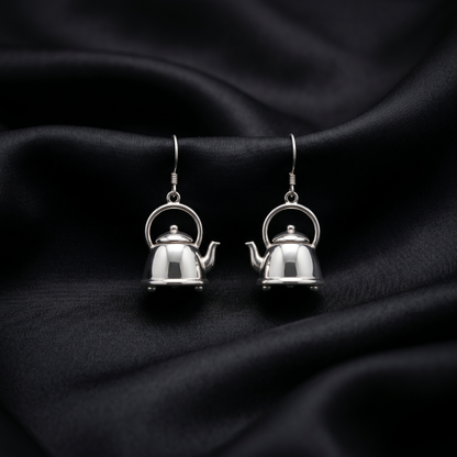 Handcrafted Miniature Silver Teapot Drop Earrings
