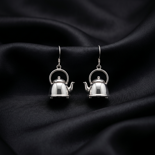 Handcrafted Miniature Silver Teapot Drop Earrings