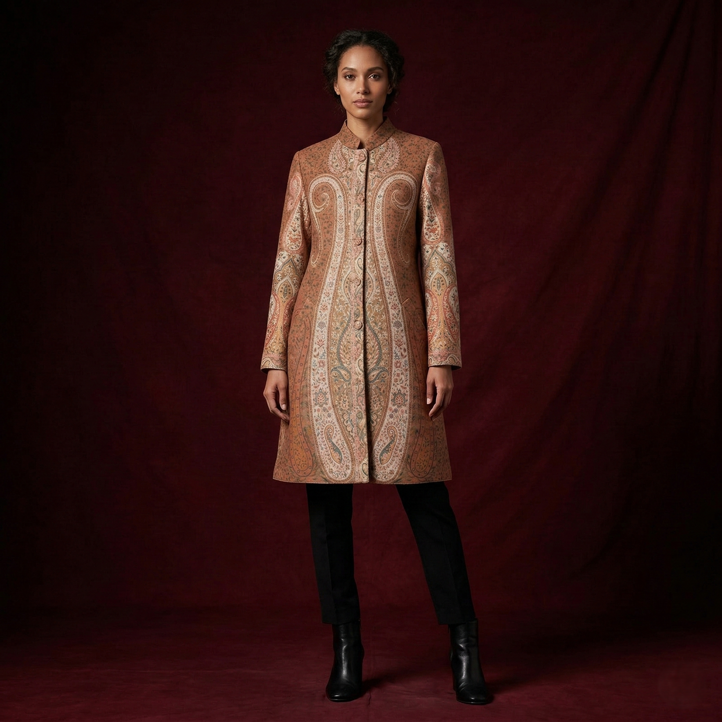 Elegance Defined Intricate Paisley Tapestry Coat