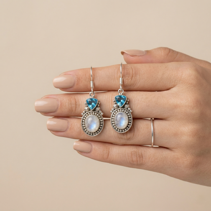 Celestial Moonstone & Blue Topaz Drops