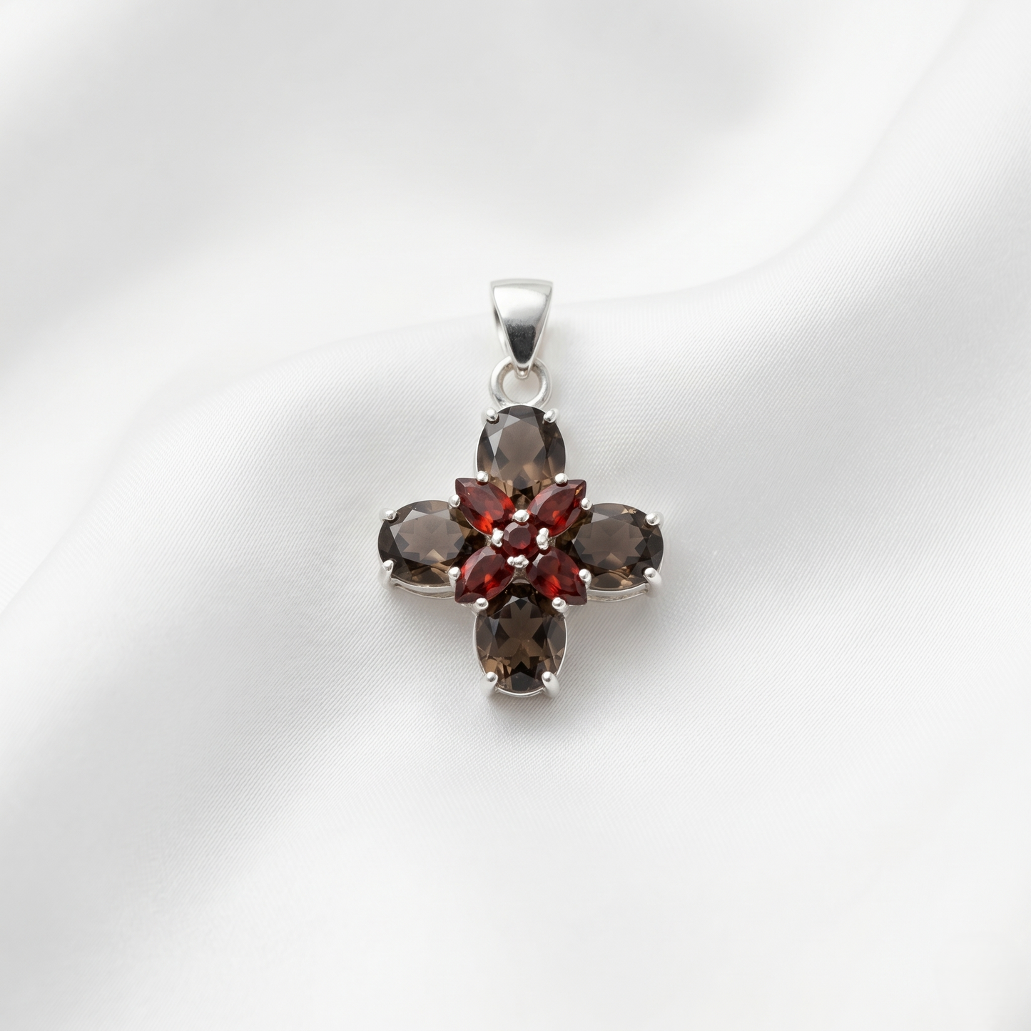 Elegant Silver Cross Gemstone Pendant