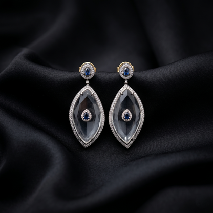 Victorian Sapphire & Carved Quartz Drop Earrings
