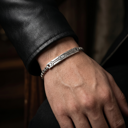 Geometric Silver Venetian Box ID Bracelet