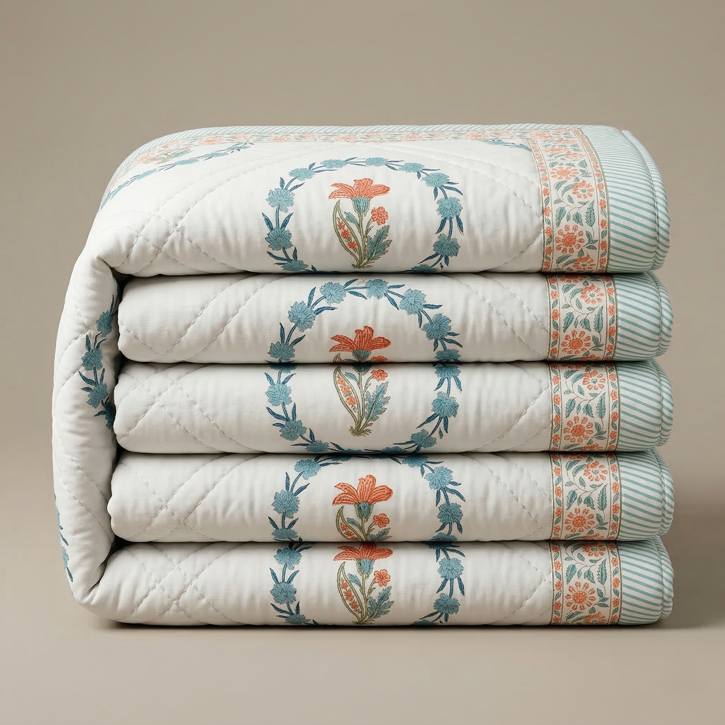 Floral Wreath Diamond White Quilt