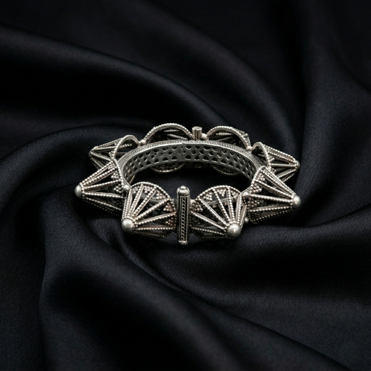 Ornate Silver Filigree Spiked Kada Bracelet