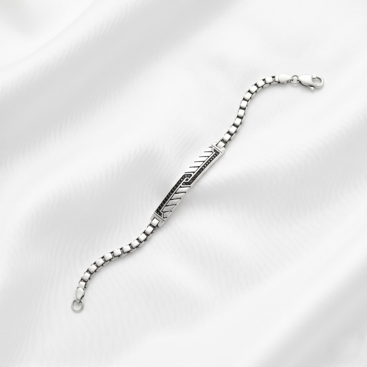 Geometric Textured Oxidized Silver Bar Bracelet