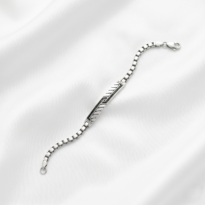 Geometric Textured Oxidized Silver Bar Bracelet