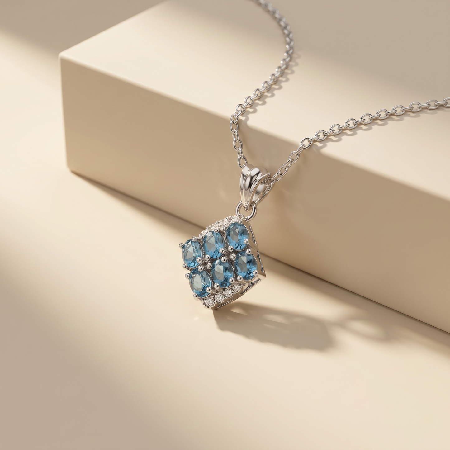 Royal Blue Topaz Silver Cluster Pendant