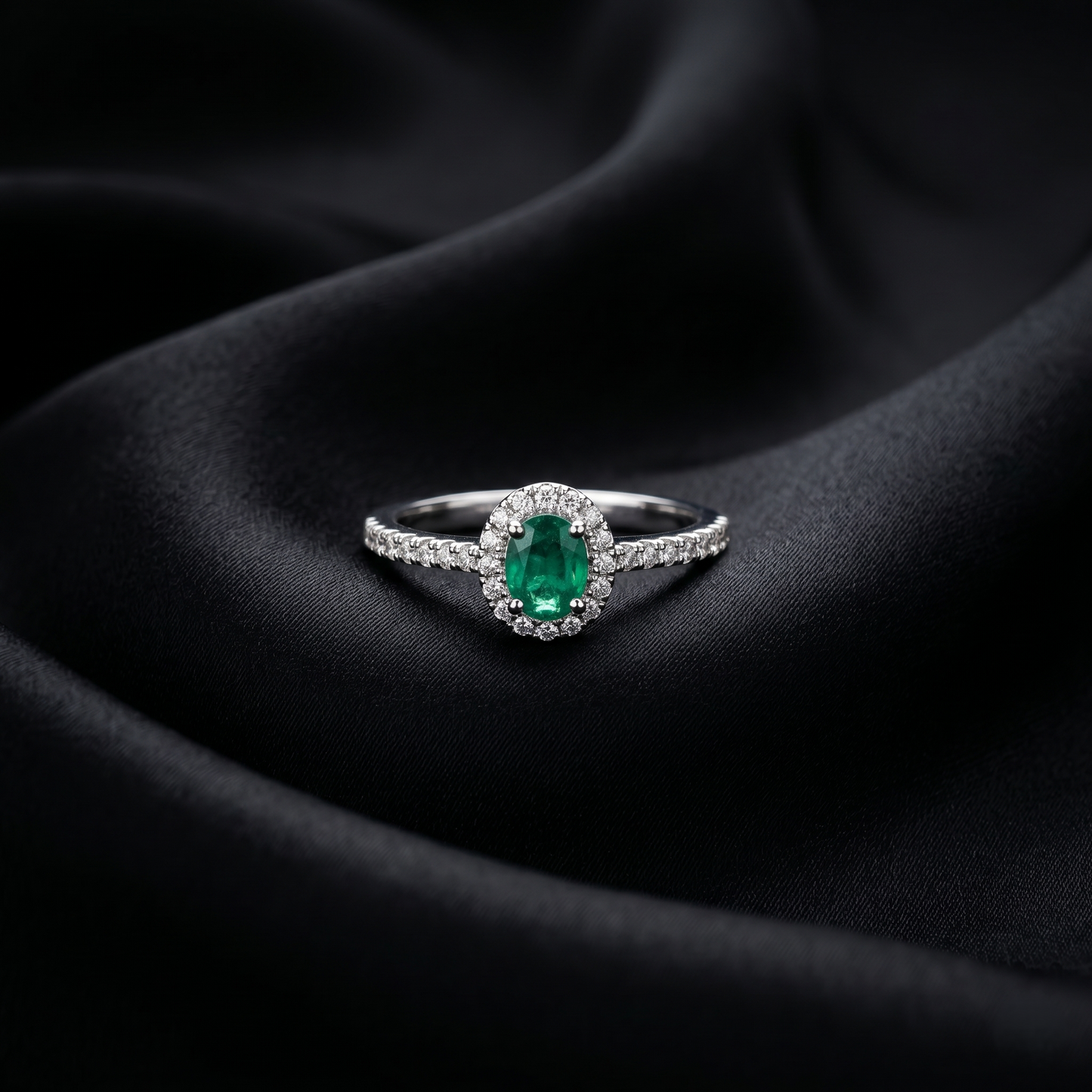 Oval Emerald Diamond Halo Gold Ring