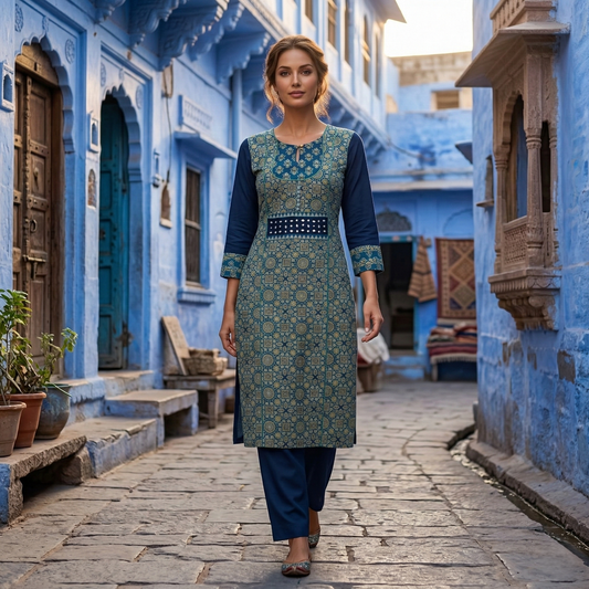 Teal Elegance Royal Blue Heritage Kurti