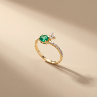 Gold Butterfly Emerald Diamond Accent Ring