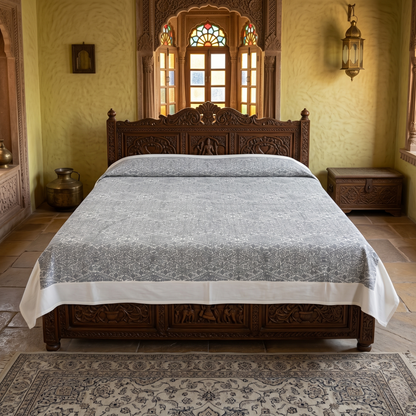 Geometric Simplicity Pattern Luxury Khadi Bedcover