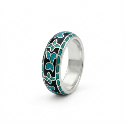 Silver Band With Emerald Enamel Inlay