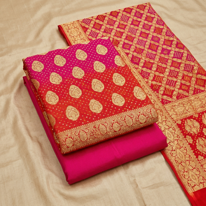 Pink-Red Ombre Banarasi Georgette Suit