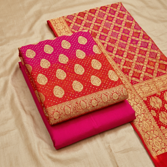 Pink-Red Ombre Banarasi Georgette Suit